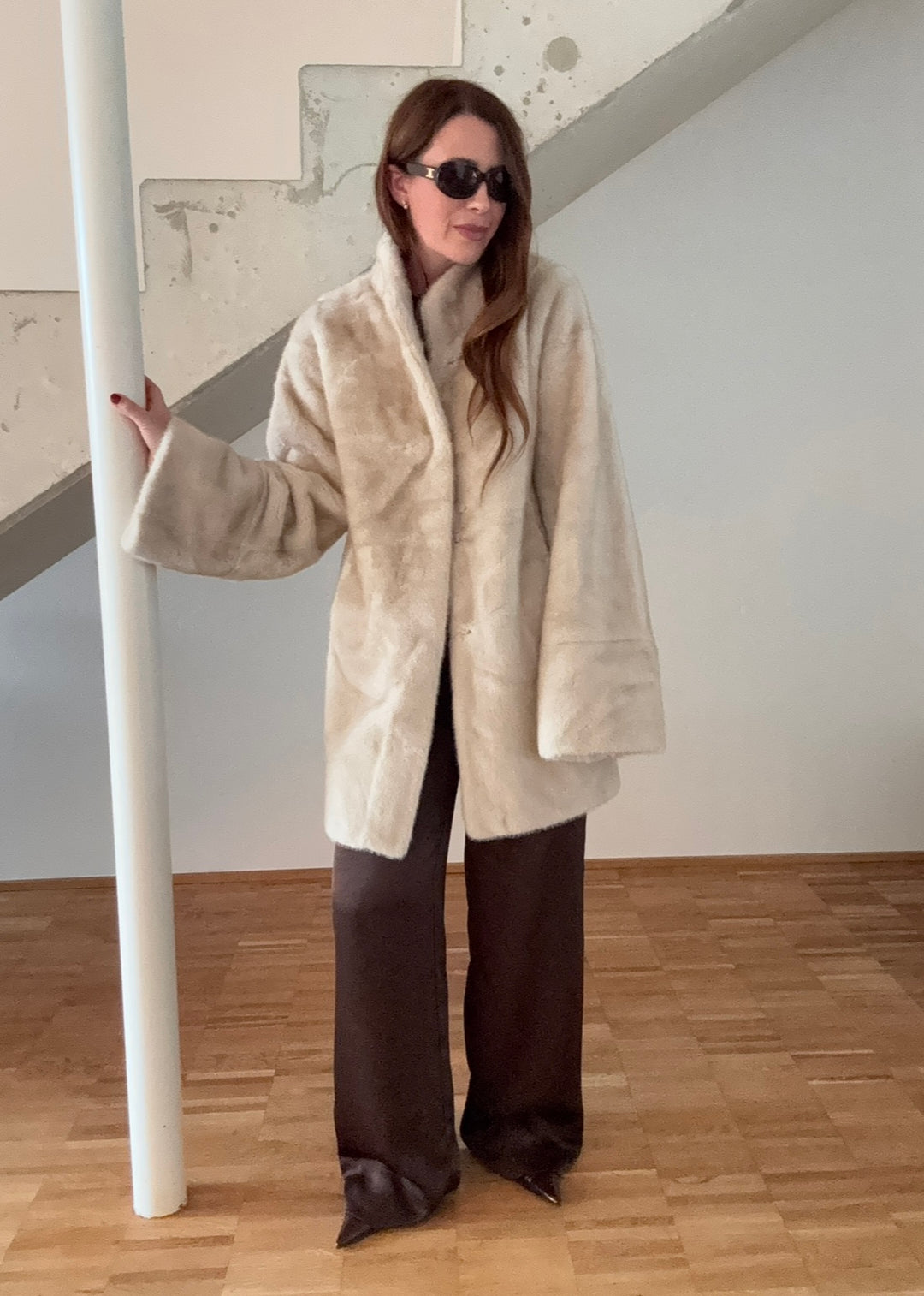 Fake-Fur Mantel - Creme
