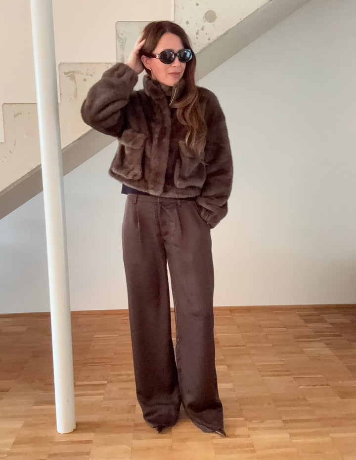 Verkürzte Fake-Fur Jacke - Braun