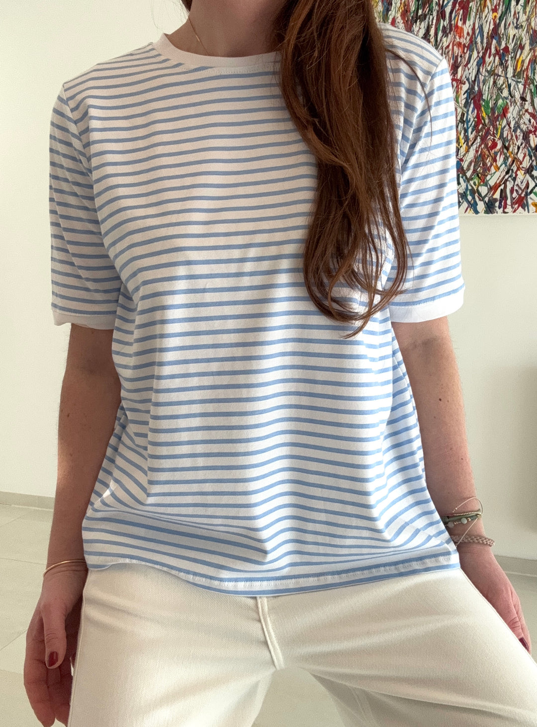 T-Shirt gestreift - Hellblau