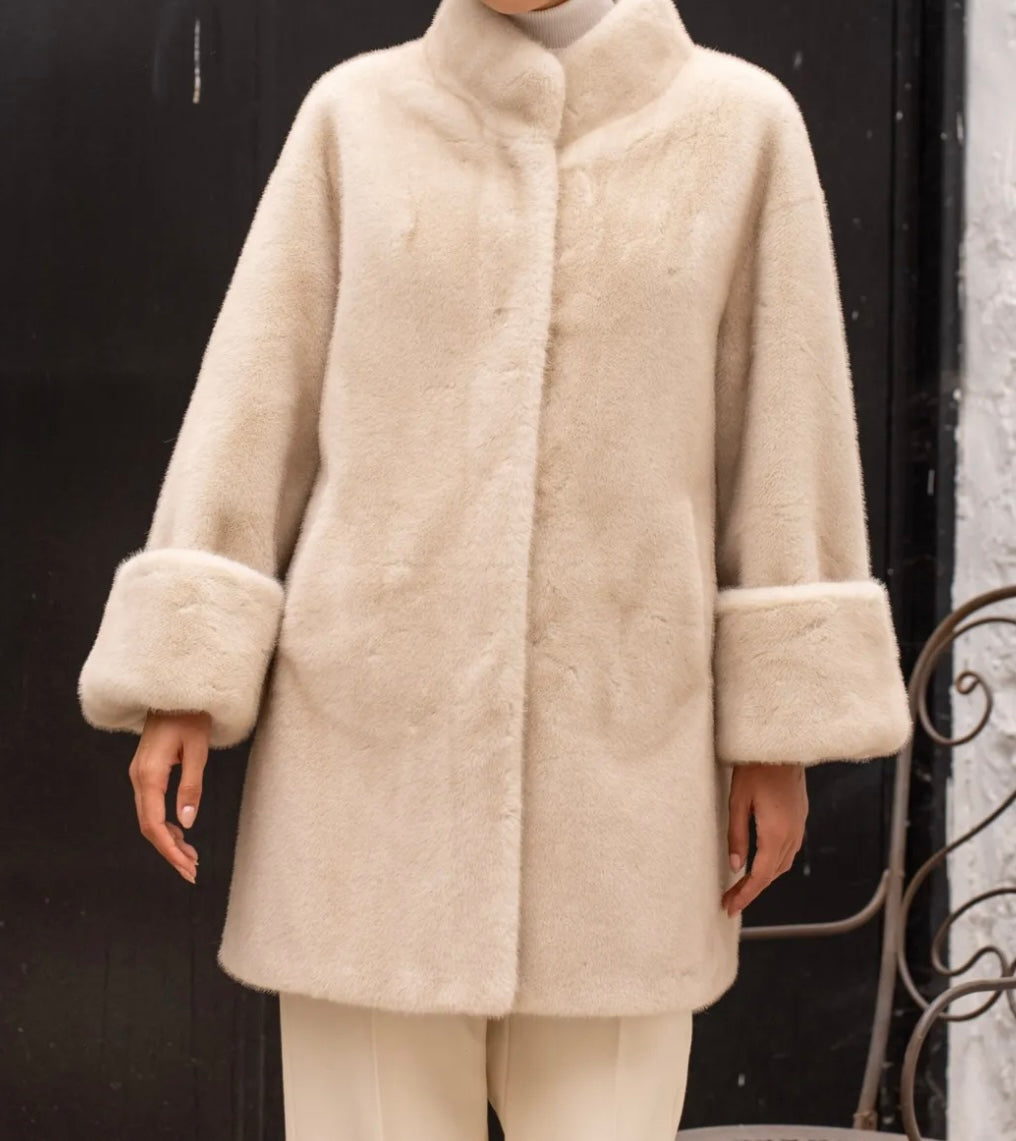 Fake-Fur Mantel - Creme