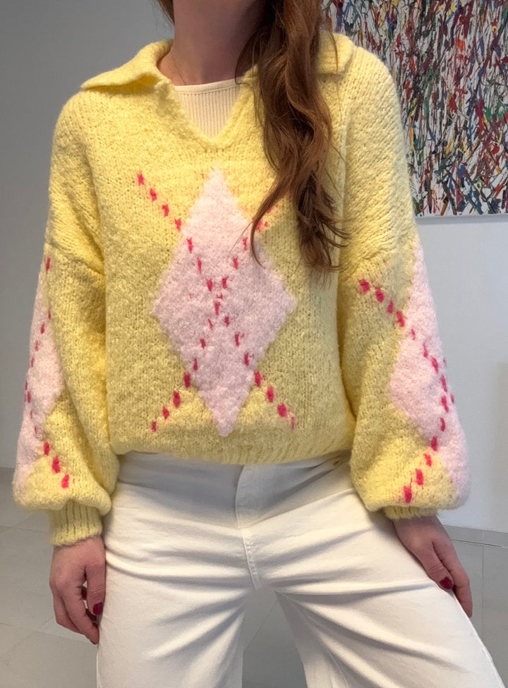 Pullover mit Rauten - Gelb