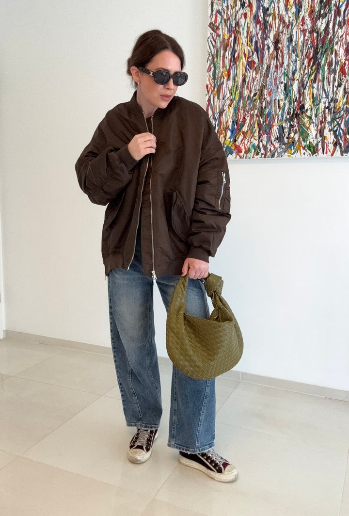 Bomberjacke mit Print - Braun