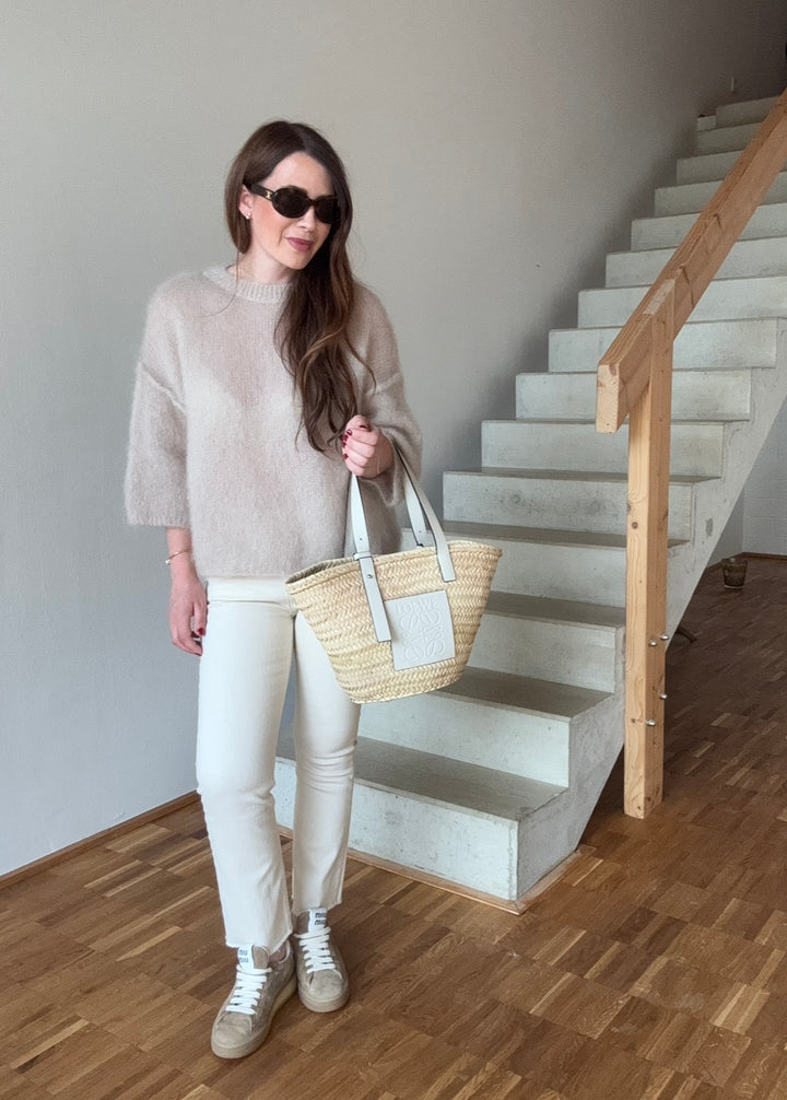 Mohair-Shirt mit 3/4 Arm - Beige