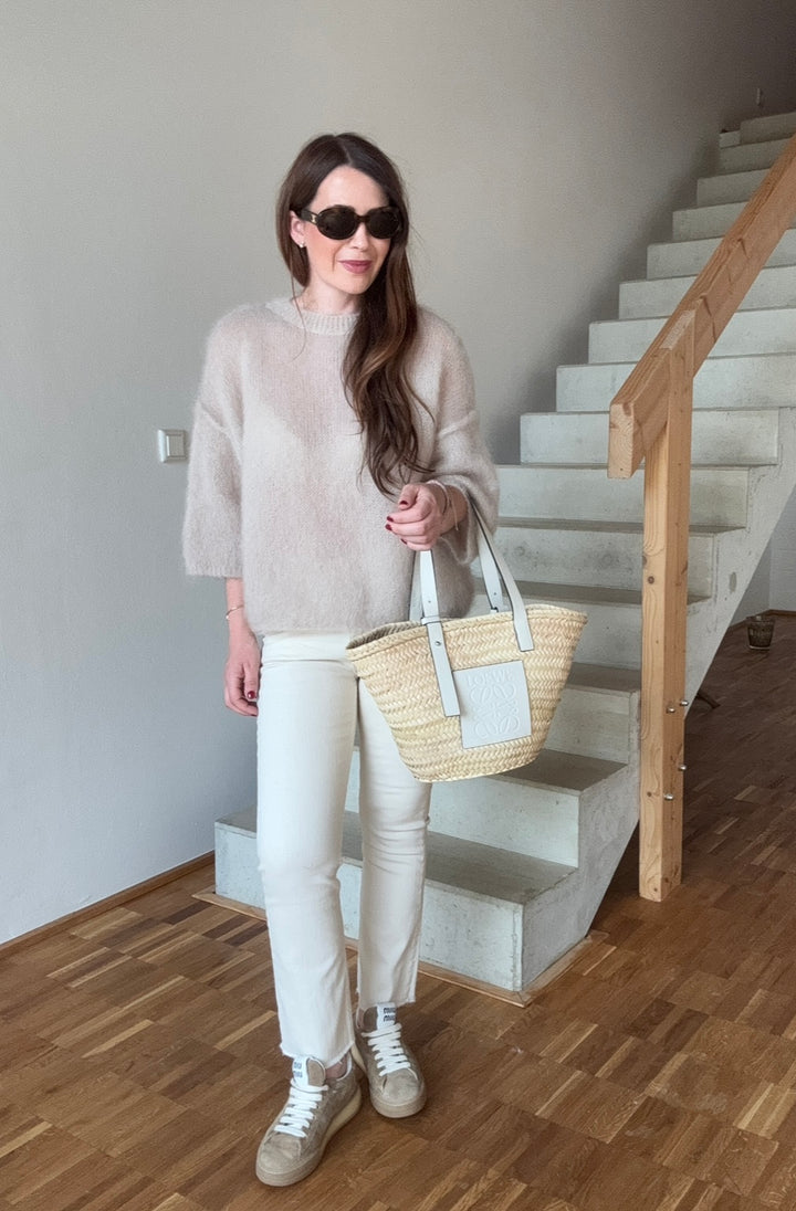 Mohair-Shirt mit 3/4 Arm - Beige
