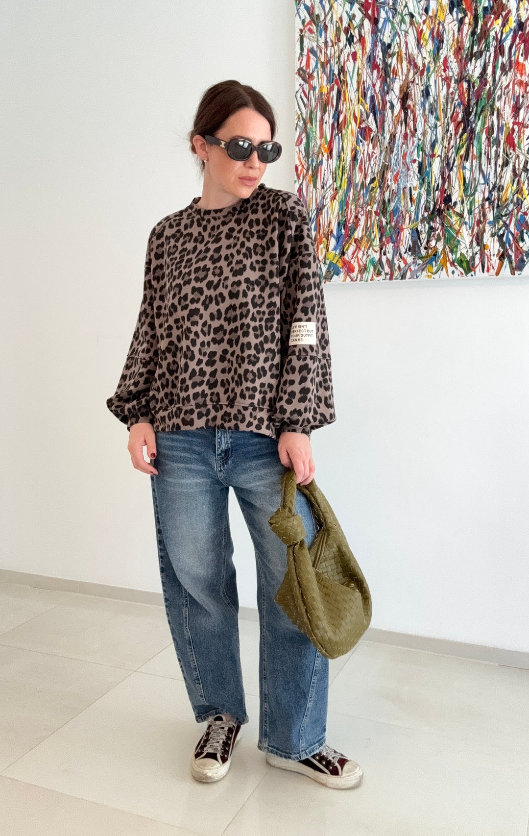 Sweater mit Print - Taupe