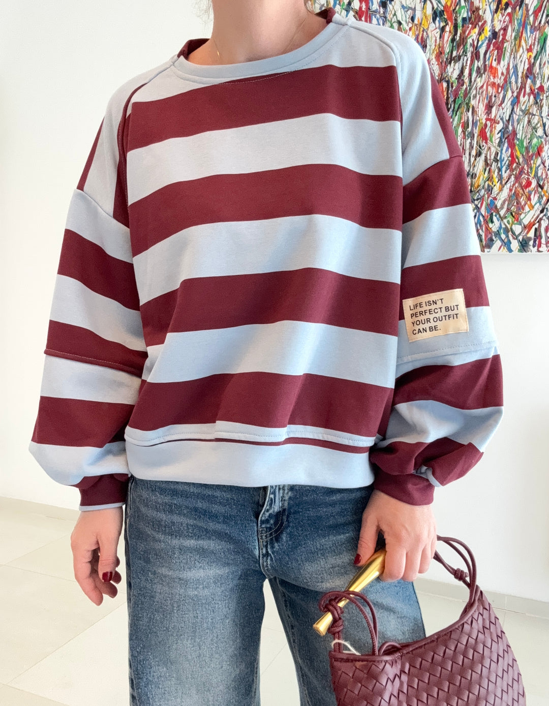 Gestreifter Sweater - Burgunder/Blau