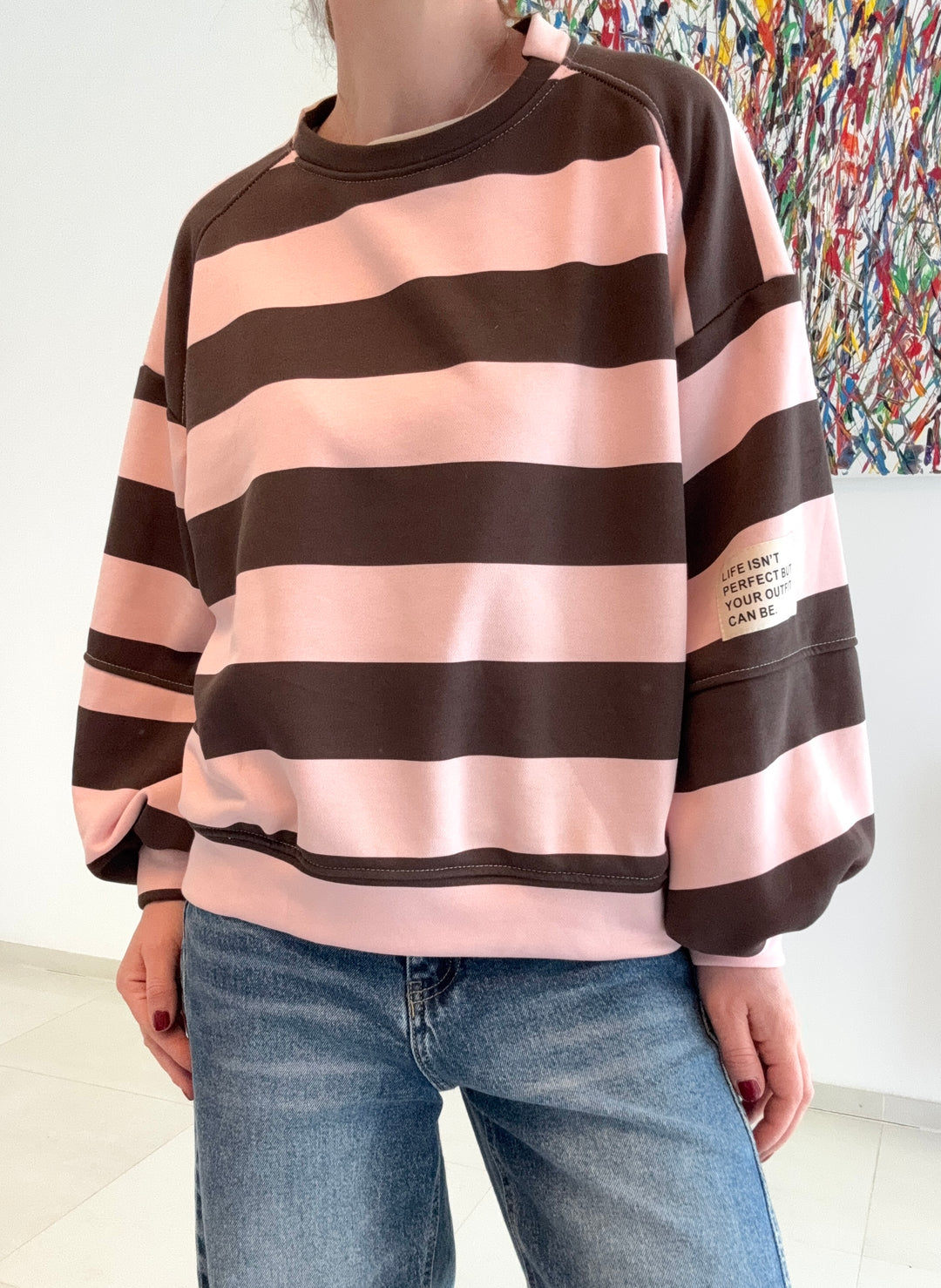 Gestreifter Sweater - Rosa/Braun