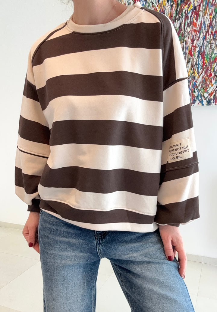 Gestreifter Sweater - Braun/Creme