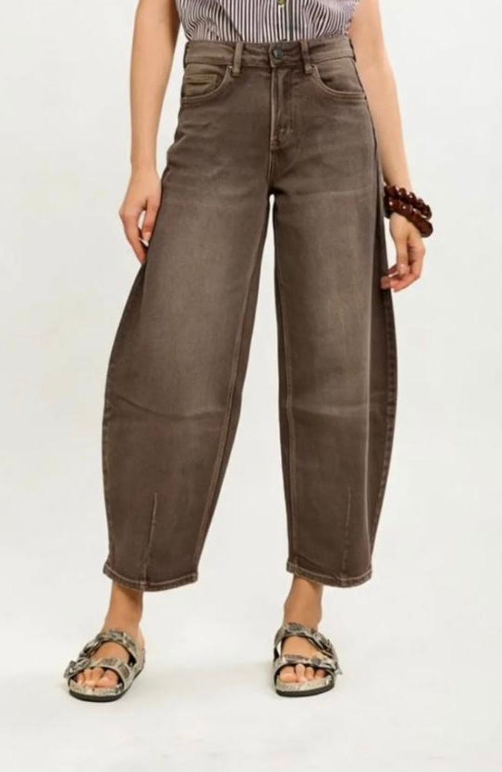 Barrel-Jeans - Braun/Grau