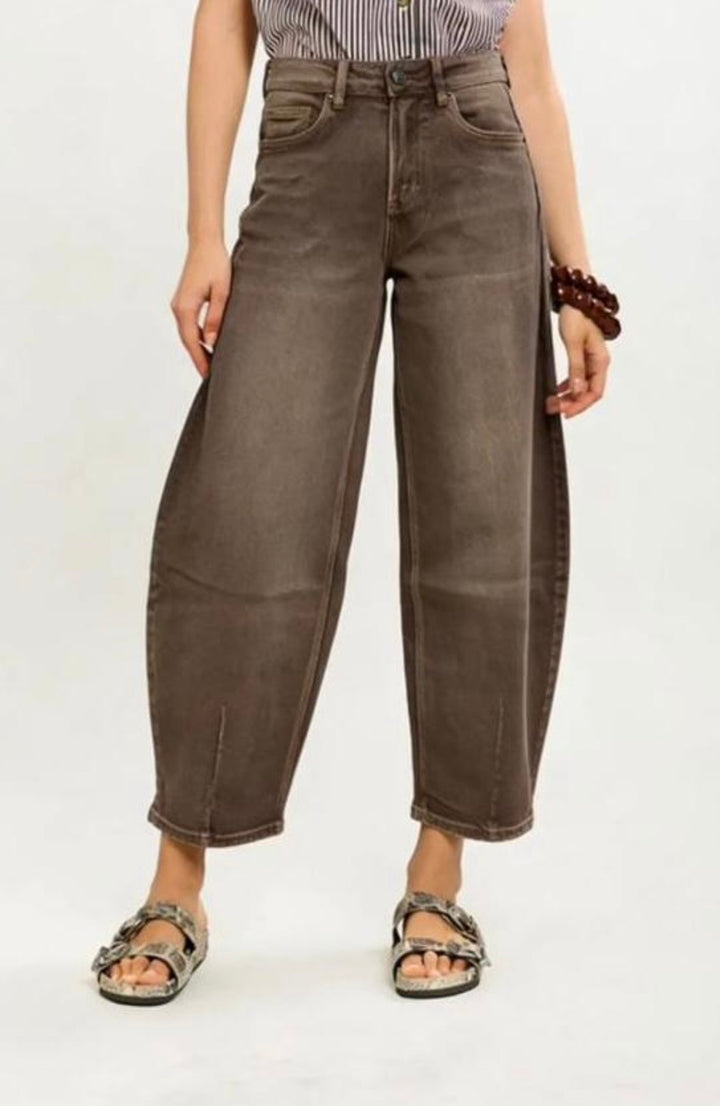 Barrel-Jeans - Braun/Grau