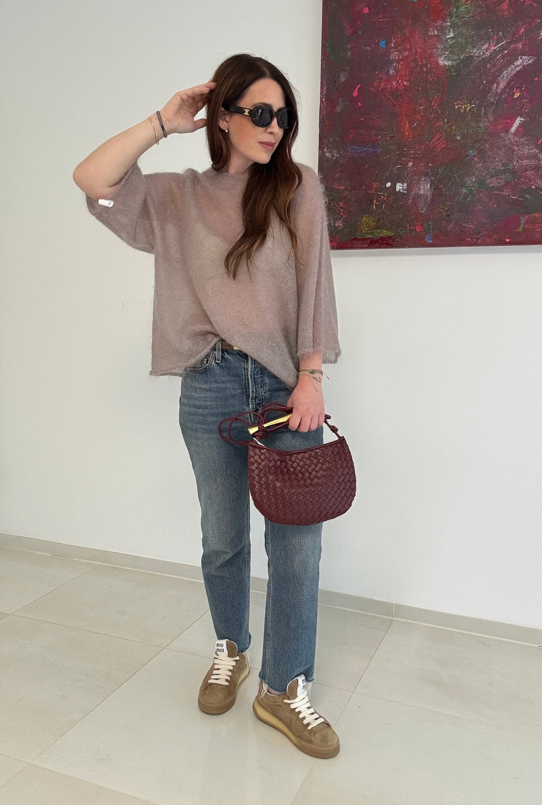 Dünnes Mohair-Shirt - Taupe