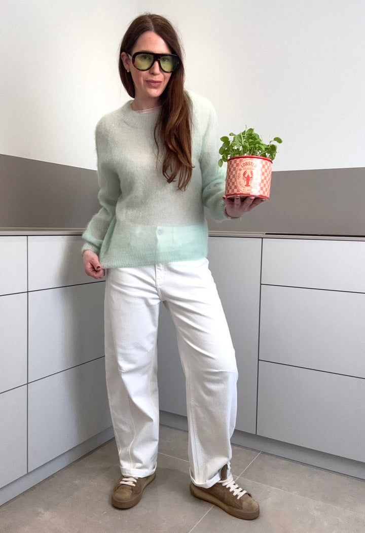 Dünner Mohair-pullover (enger Arm) - Mint