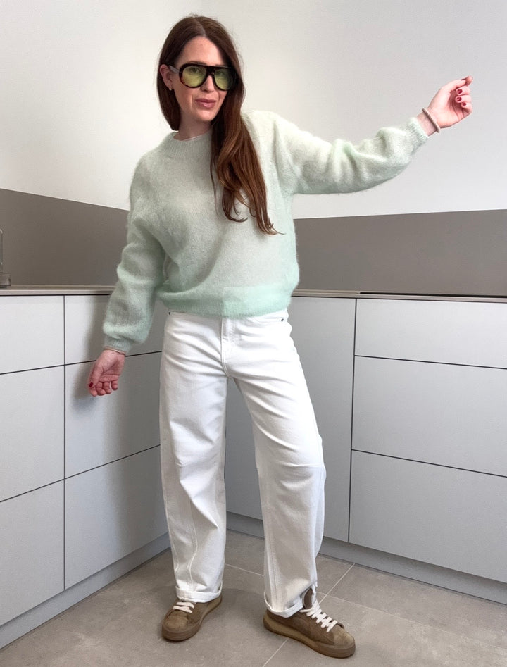 Dünner Mohair-pullover (enger Arm) - Mint