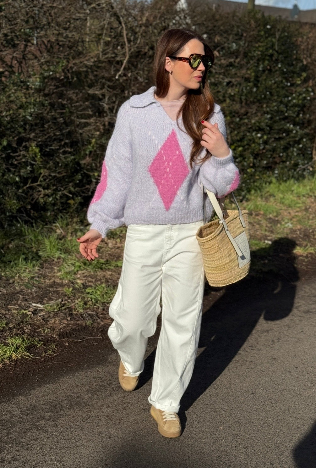 Pullover mit Rauten - Flieder