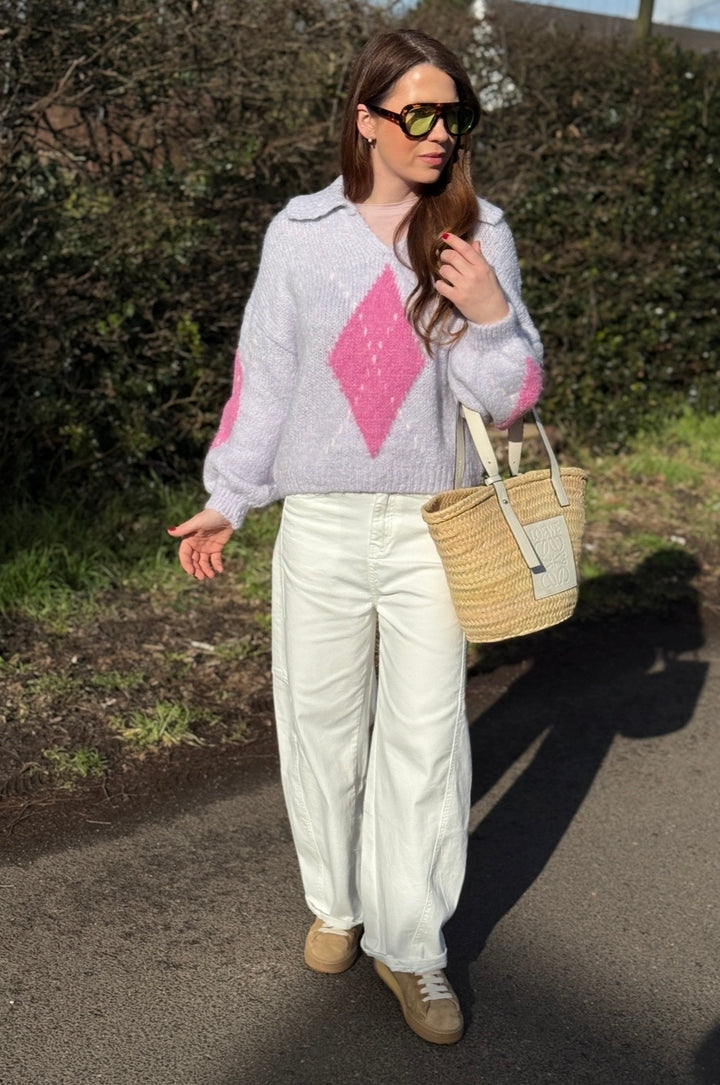 Pullover mit Rauten - Flieder