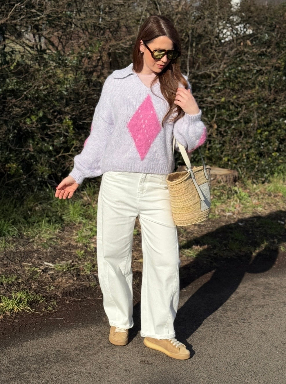 Pullover mit Rauten - Flieder