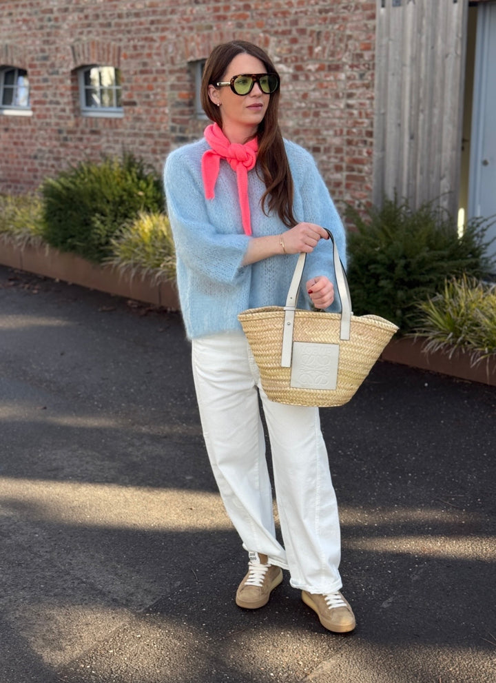Grober Mohairpullover - Hellblau