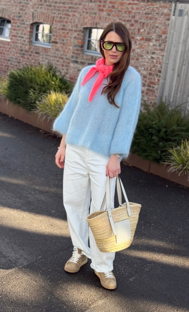 Grober Mohairpullover - Hellblau