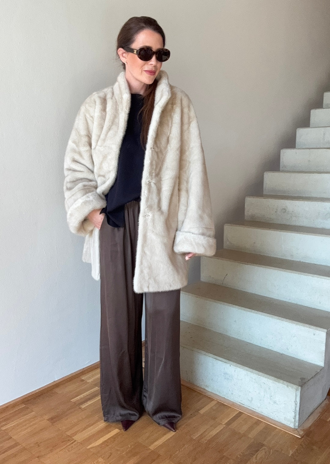 Fake-Fur Mantel - Creme