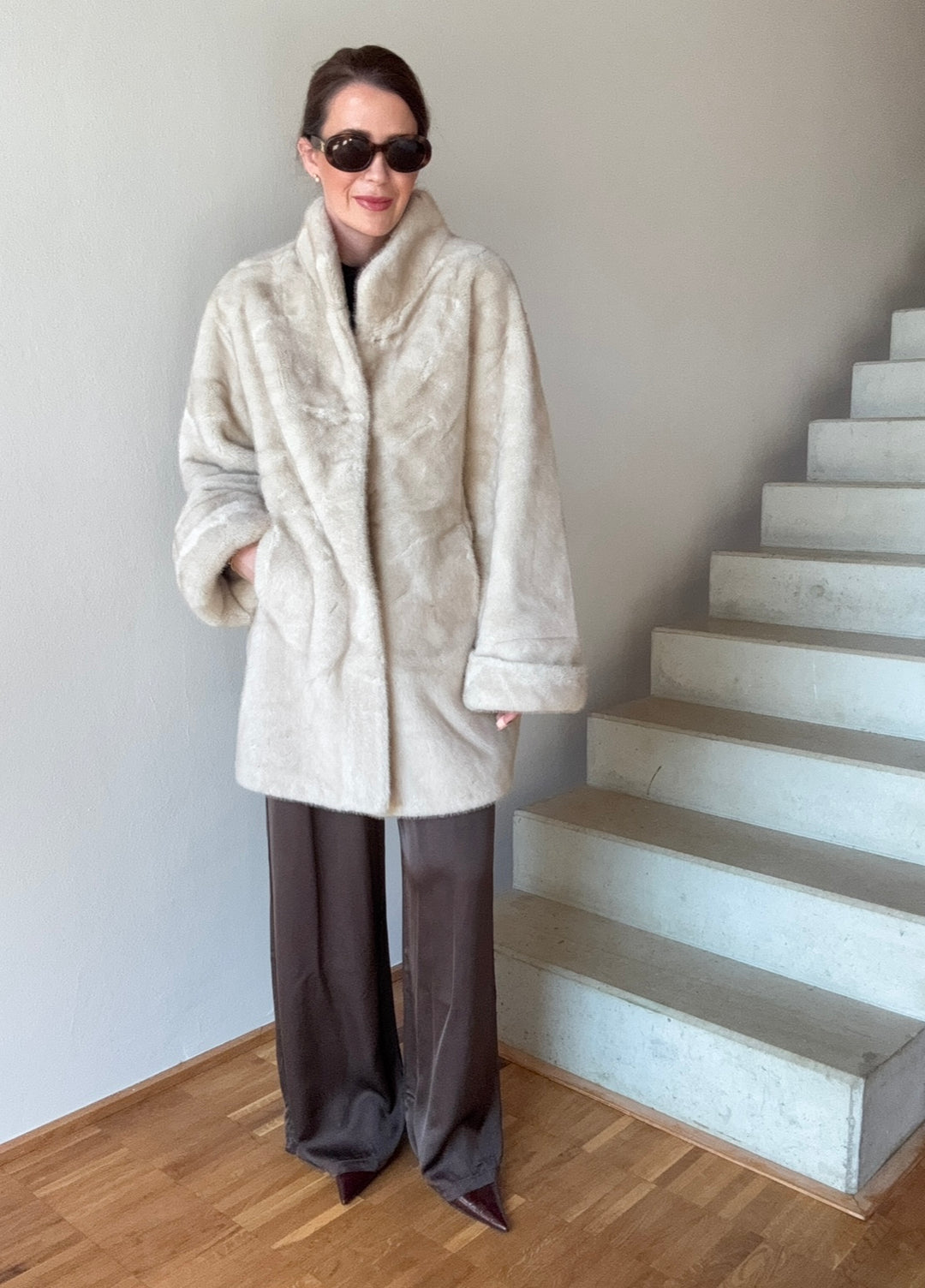 Fake-Fur Mantel - Creme
