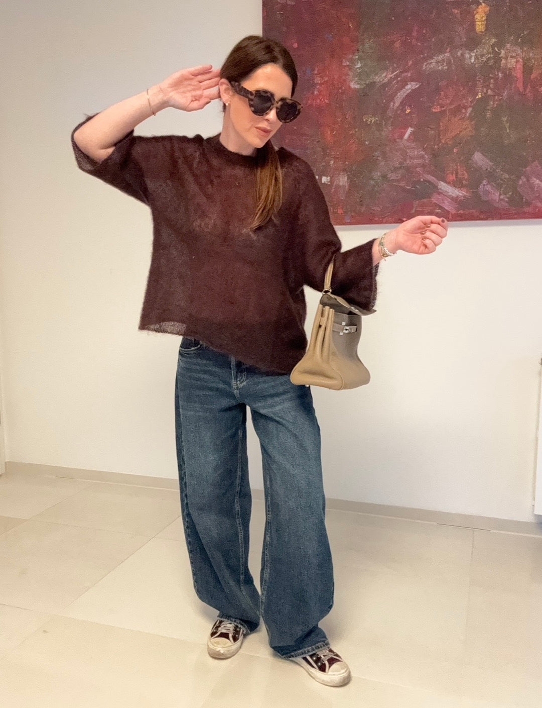 Dünnes Mohair-Shirt - Braun