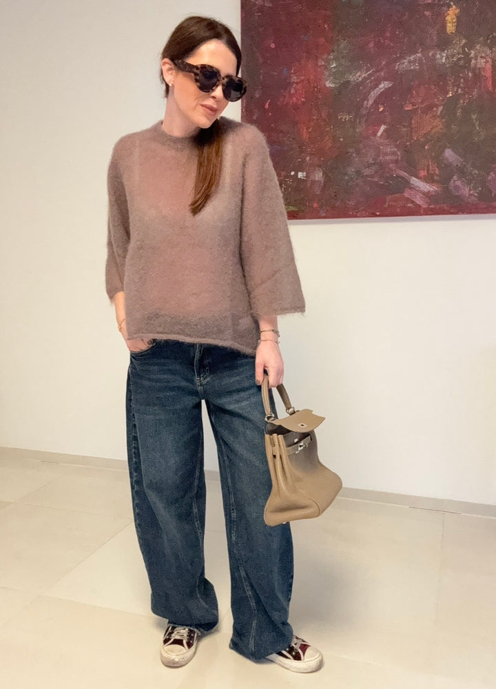 Dünnes Mohair-Shirt - Taupe