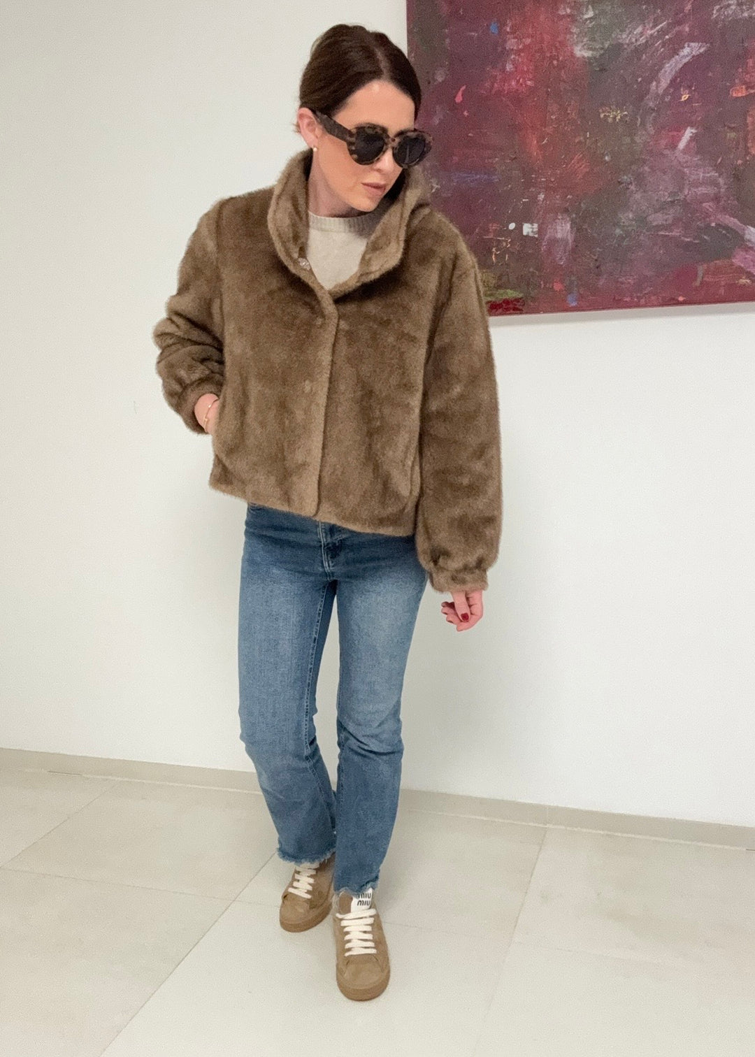 Fake Fur Jacke - Beige