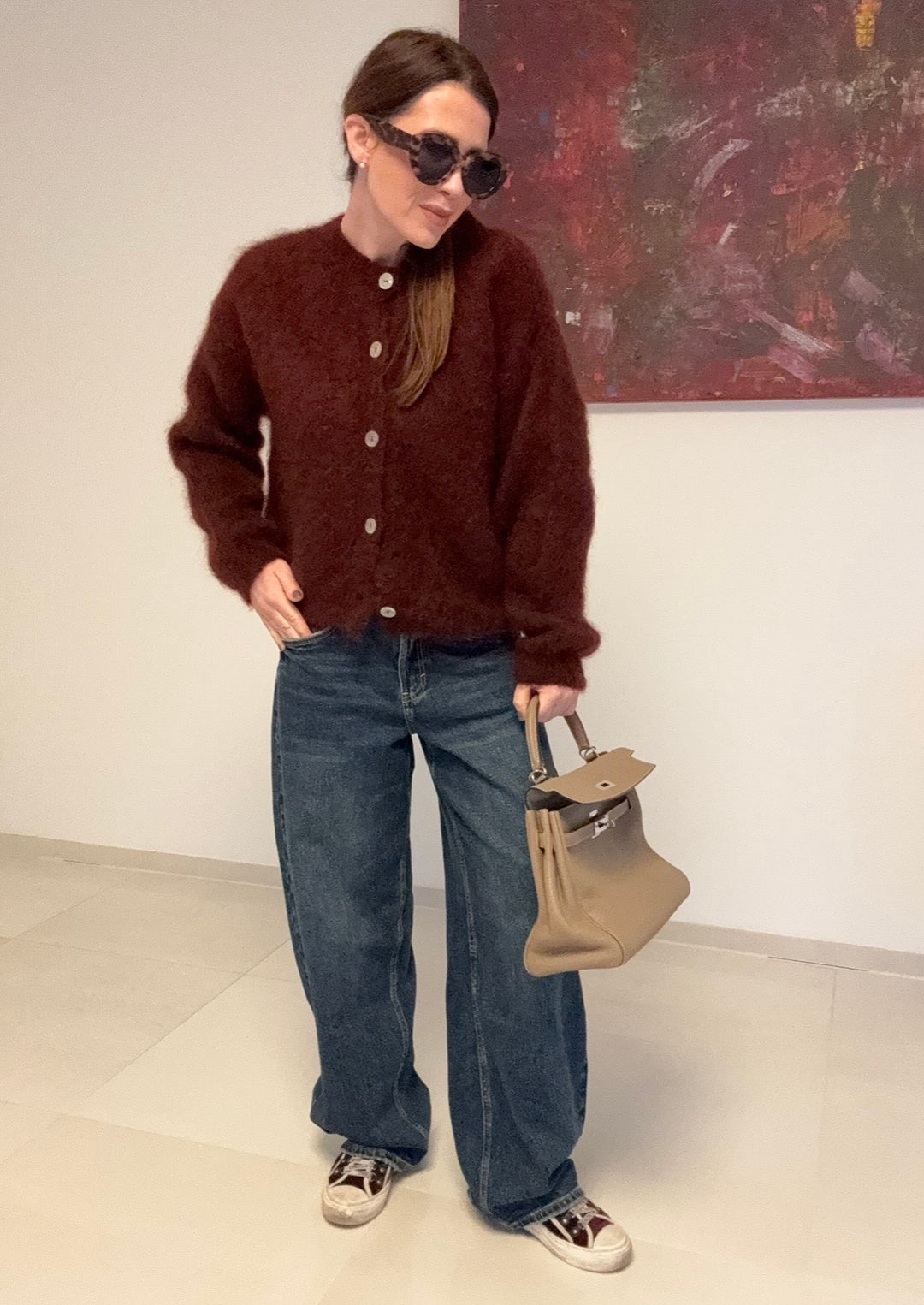 Mohair-Cardigan - Burgunder