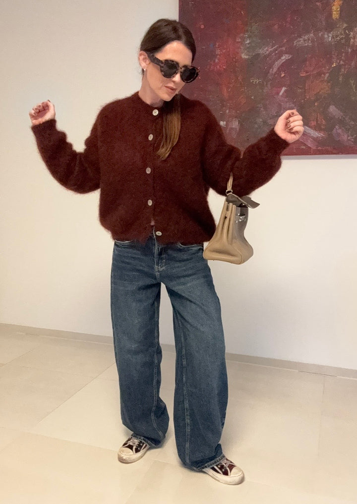 Mohair-Cardigan - Burgunder