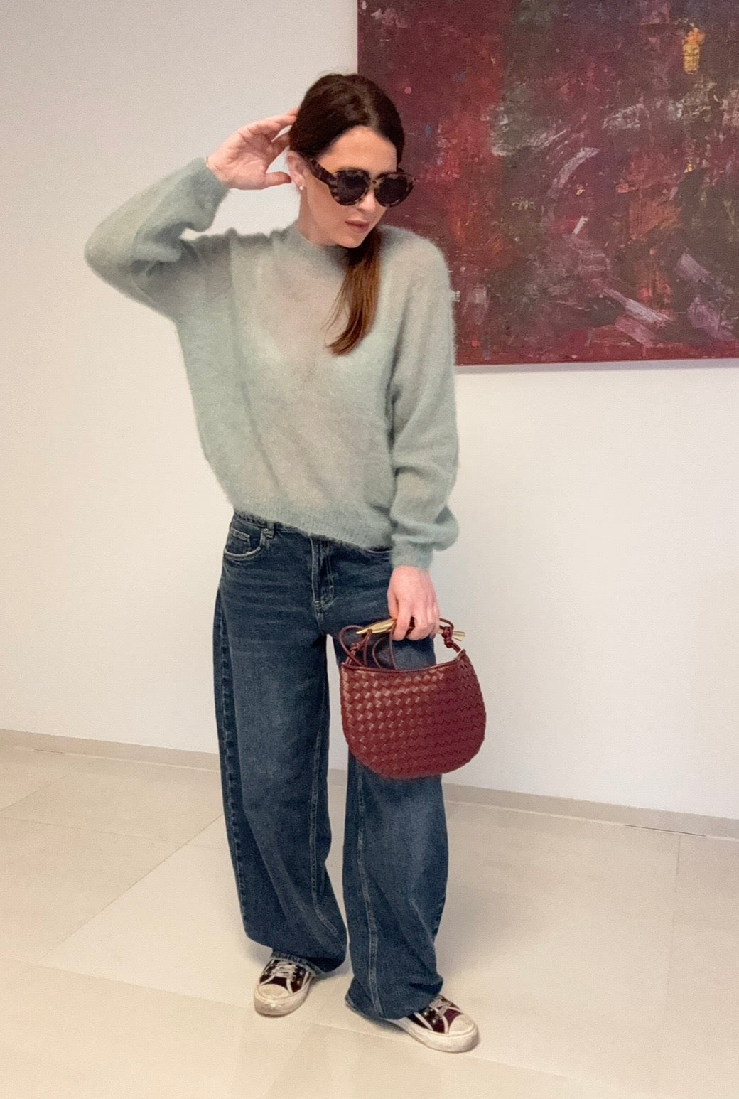 Dünner Mohair-Pullover - Salbei