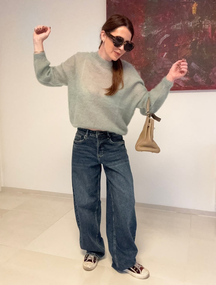 Dünner Mohair-Pullover - Salbei