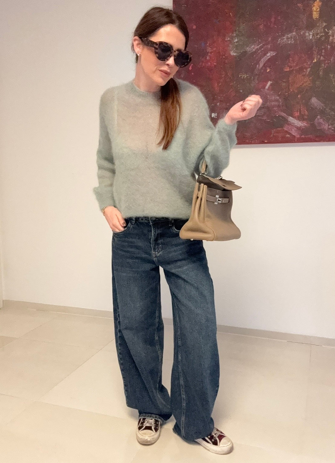 Dünner Mohair-Pullover - Salbei