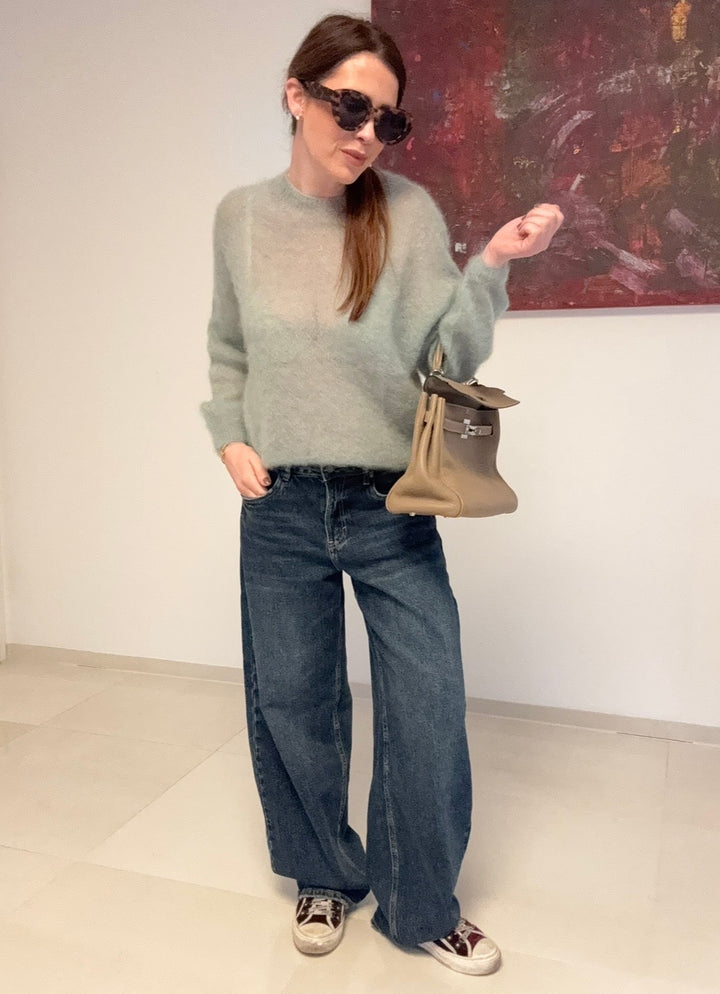 Dünner Mohair-Pullover - Salbei