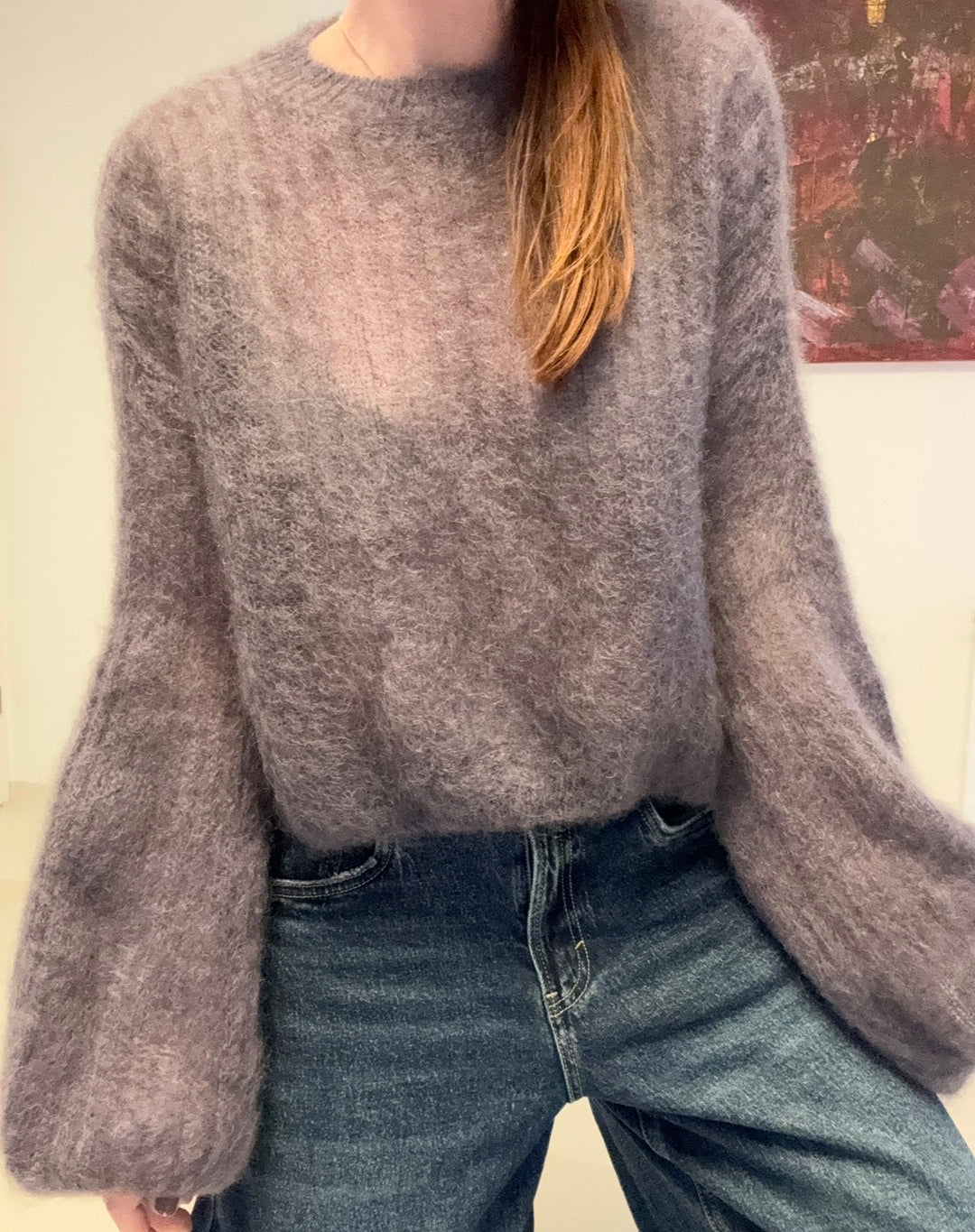 Verspielter Mohair-Pullover - Grau