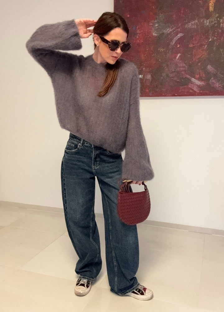 Verspielter Mohair-Pullover - Grau