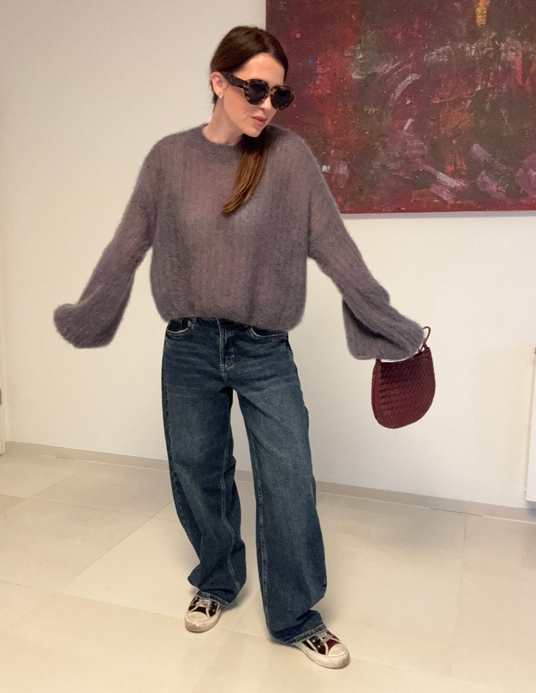 Verspielter Mohair-Pullover - Grau