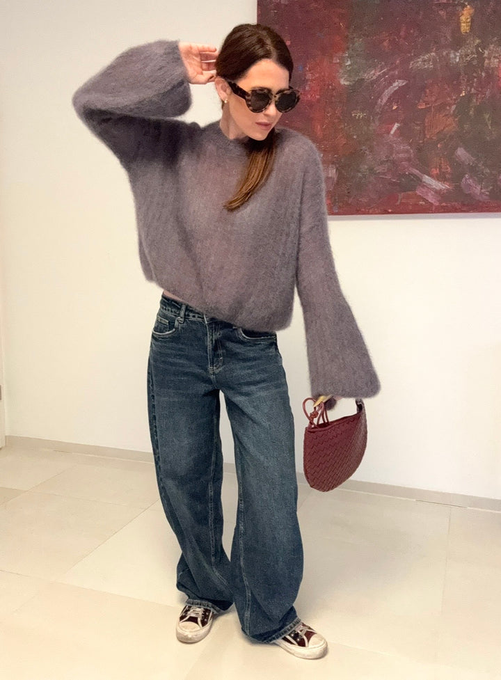 Verspielter Mohair-Pullover - Grau