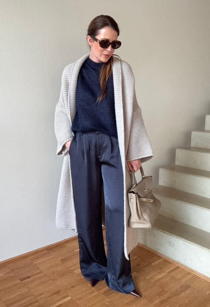 Grobe Oversize-Strickjacke - Taupe