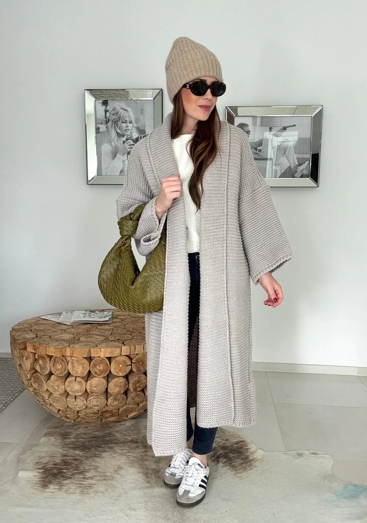 Grobe Oversize-Strickjacke - Taupe