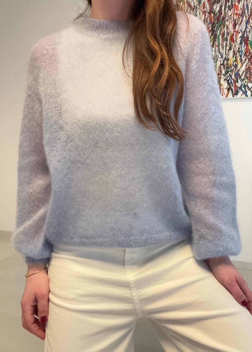 Dünner Mohair-pullover (enger Arm) - Hellblau