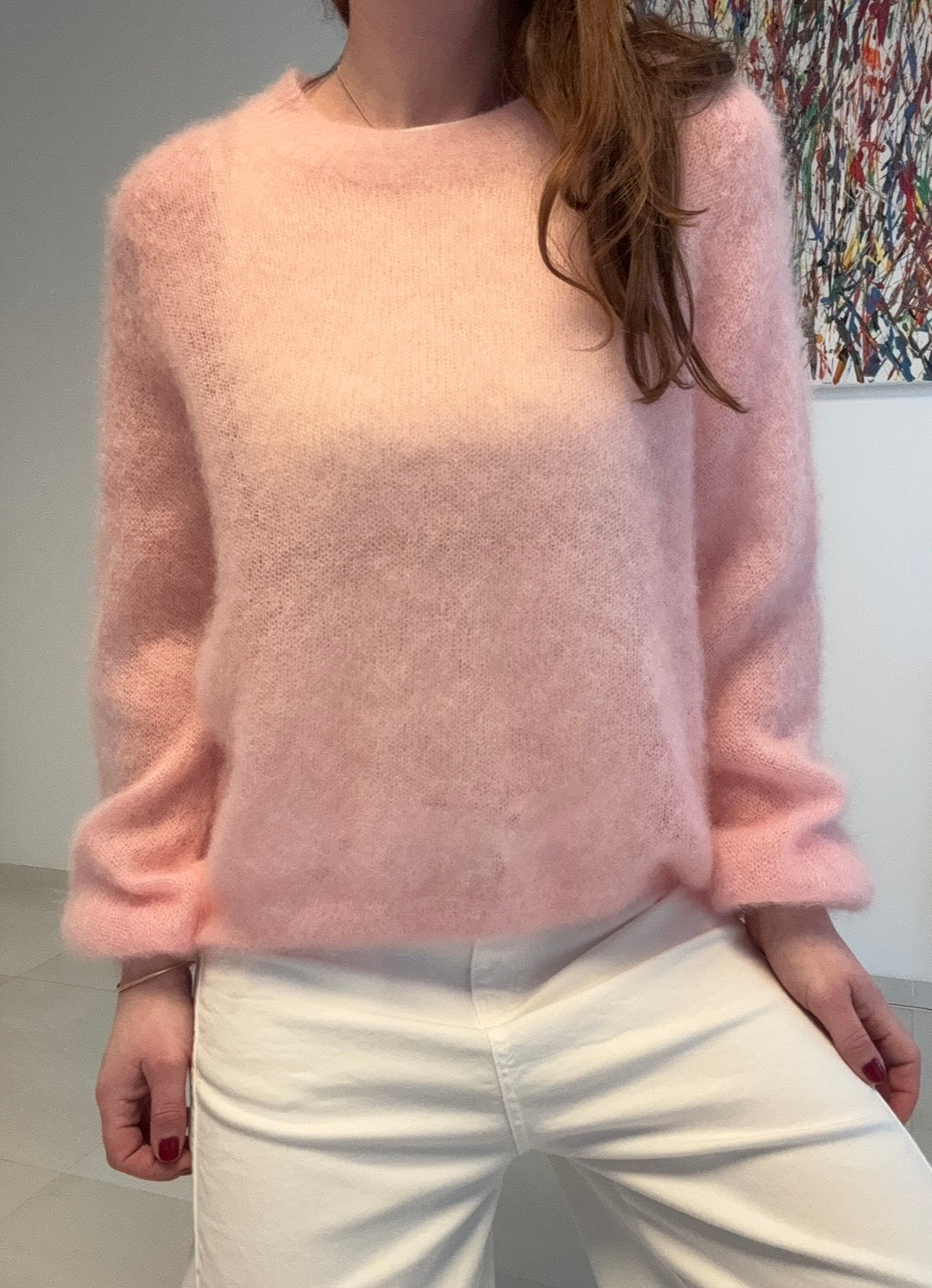 Dünner Mohair-pullover (enger Arm) - Rosa
