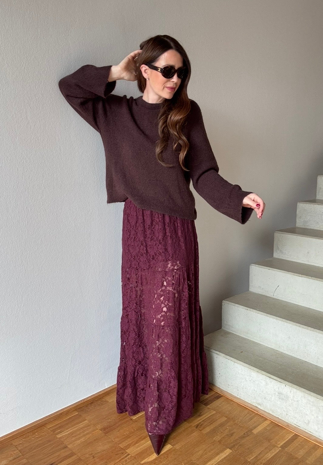Pullover mit weiterem Arm - Braun