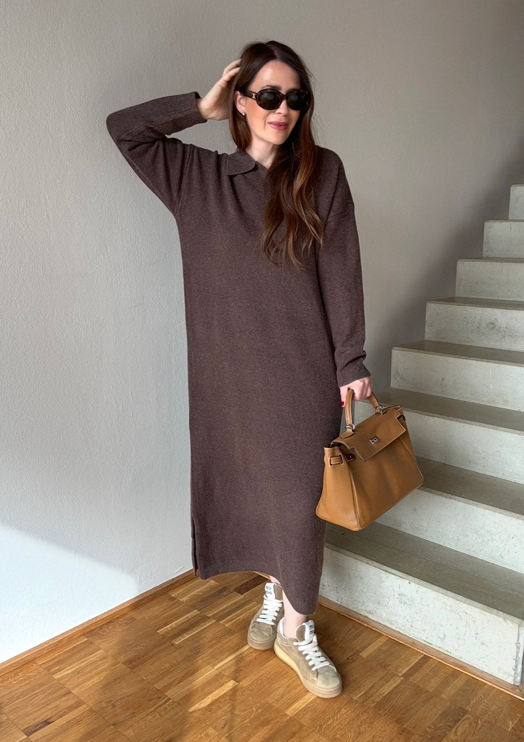 Oversize Strickkleid - Braun