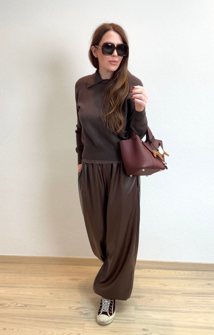 Pullover mit Kragen - Braun