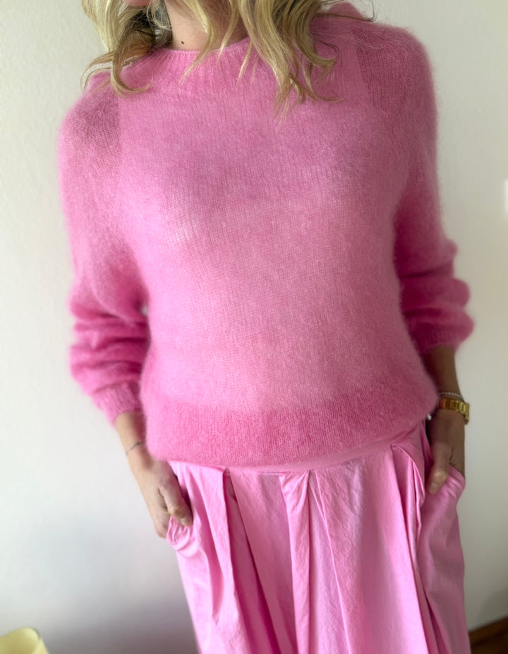 Dünner Mohair-pullover (enger Arm) - Pink