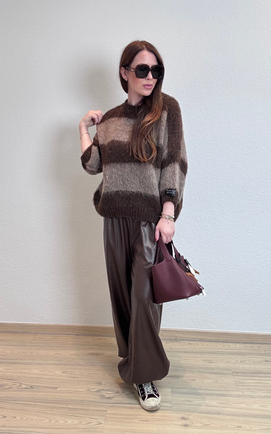 Gestreifter Strickpullover - Braun