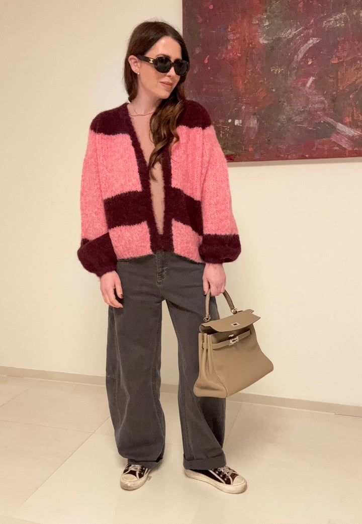 Cardigan mit Streifen - Rosa