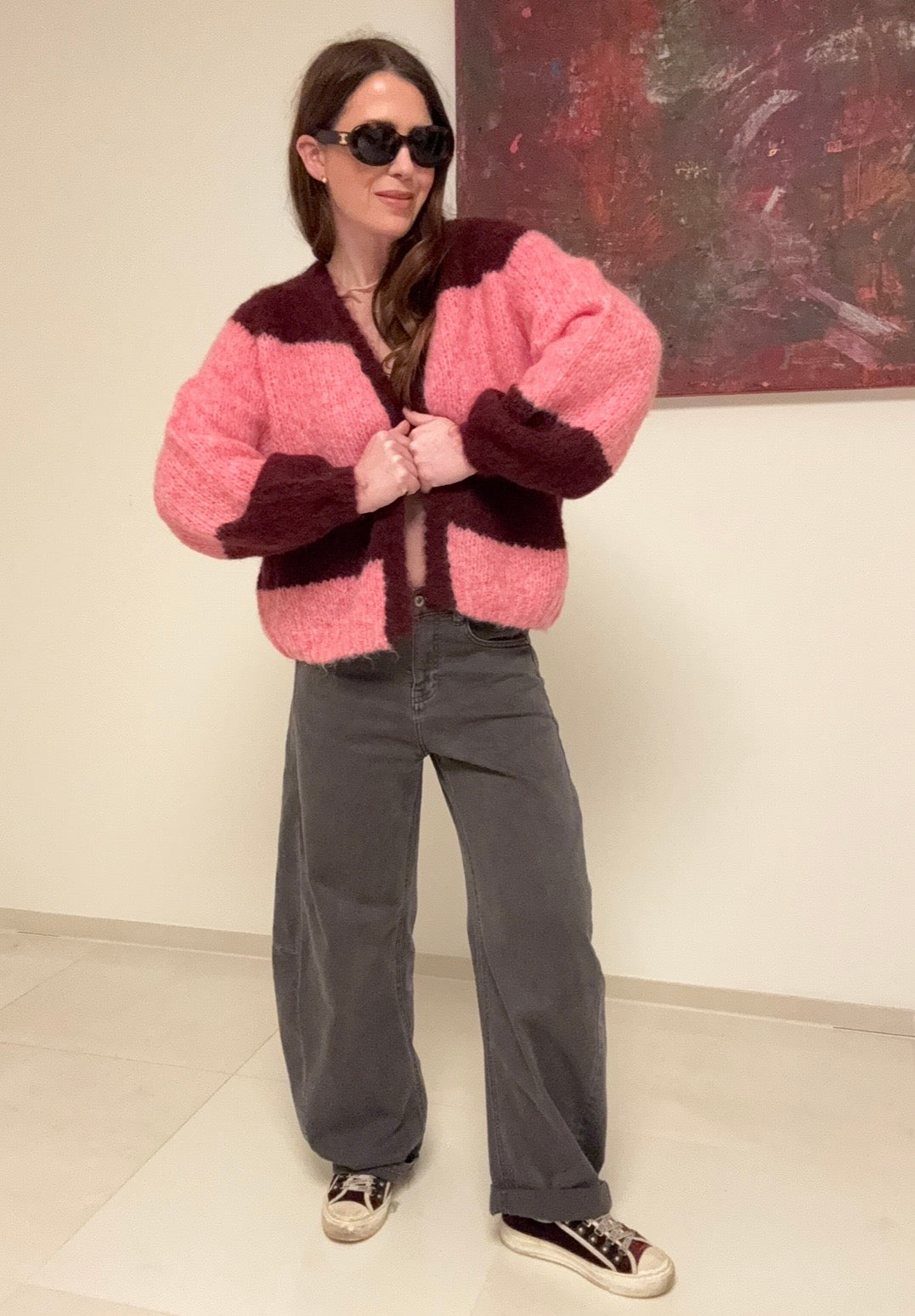 Cardigan mit Streifen - Rosa