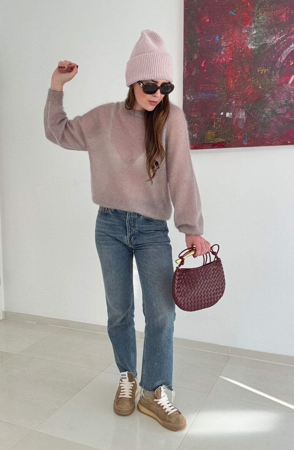 Dünner Mohair-Pullover - Taupe