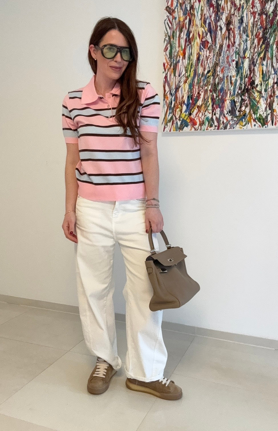Gestreiftes Poloshirt - Rosa
